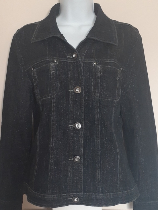 Simon Chang Jackets & Blazers - Simon Chang Black Jean Jacket with Subtle Metallic Thread - Sz 10